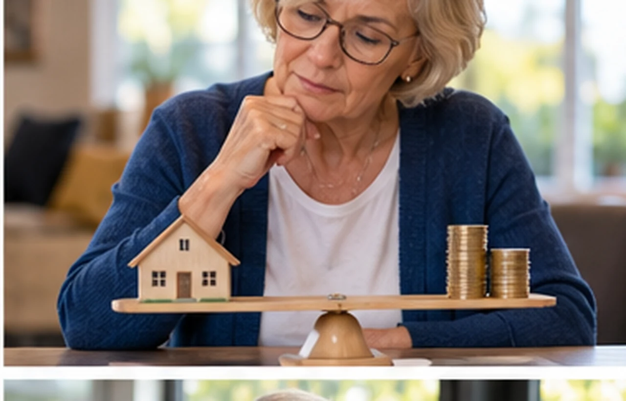 Retraitée comparant capital et rente viagère avec une calculatrice